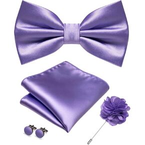 RBOCOTT Solid Color Bow Tie and Pocket Square with Lapel Pin Cufflinks Set 4PCS
