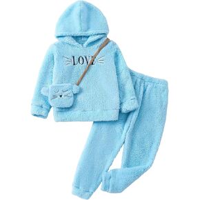 SOLY HUX Girl's Letter Embroidery Teddy Drop Shoulder Hoodie Sweatshirt & Pants Two Piece Outfit with Bag