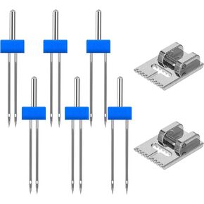 6Pack Twin Needle Sewing Machine Double Twin Needles Pins Twin Stretch Needles with 2 Pieces 9 Groove Pintuck Presser Foot for Household Sewing Machine Accessories 2/90 3/90 4/90