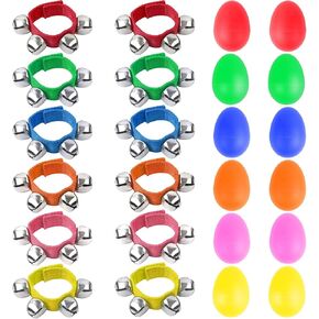 Augshy 6 Packs Christmas Wristbands Jingle Bells with Gold Bells, Bracelet Ankle Bells Musical Instruments for Christmas Gifts Kids Party Favor Toys(3 Red and 3 Green)