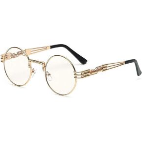 kachawoo vintage retro round circle metal frame eyeglasses men eye glasses frames for women (gold with clear)