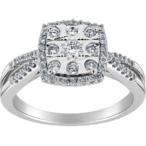 1/2 Carat Diamond Cushion Shape Halo Cluster Ring for Women in 10k White Gold (H-I, I2-I3, cttw) Anniversary Promise Ring Size 5 to 9 by Diamond Wish