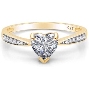 AFFY Solitaire Heart Promise Ring 14k Gold Over Sterling Silver, Gift For Her
