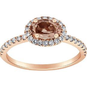 Diamond Wish 3/5 Carat Oval Morganite and 1/4 Carat Diamond Halo Ring for Women in 14k Rose Gold (I2-I3, cttw) Anniversary or Promise Ring Size 7