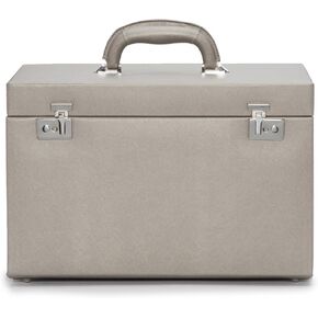 WOLF Heritage Jewelry Armoire, Pewter Saffiano - 37 Compartments, 59 Ring Rolls, 136 Earring Holes, 7 Necklace Holders, and 4 Watch Compartments - Includes Travel Case