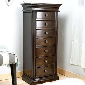 Hives & Honey Lawson Standing Jewelry Armoire Cabinet, Jewelry Storage Organizer with Top Flip Mirror, 2 Side Doors, 7 Drawers, Jewelry Chest, Jewelry Box for Necklace, Earring, Bracelet, Walnut