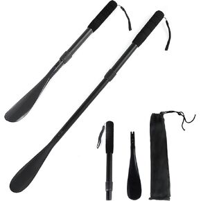 EASACE Shoe Horn Long Handle, 21-31.5 inches Telescopic, Adjustable Length, Retractable, Aluminum Alloy Handle, Portable Long Handled Shoe Horn for Elderly, Seniors, Men, Women, Kids
