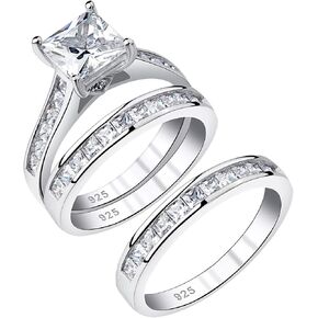 Newshe Jewellery Wedding Rings for Women AAAAA Cz 925 Sterling Silver Bundle With Wedding Bands Eternity Rings Size 9&9