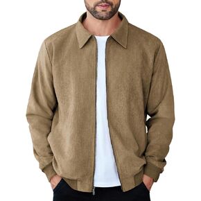 COOFANDY Men's Casual Suede Bomber Jacket Lightweight Full Zip Up Jackets Vintage Faux Leather Jacket