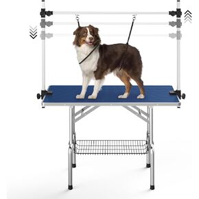 Dog Grooming Table, Adjustable Large Pet Drying Desktop, Foldable Bathing Desk with Arms, Noose, Mesh Tray, Maximum Capacity Up to 330Lb in Kuwait