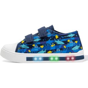 EUXTERPA Toddler Sneakers Kids Light Up Canvas Shoes Girls Boys Outdoor Casual Adjustable Strap Sneaker with Patterns