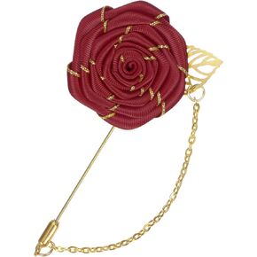 Rose Brooch Pin Cloth Rose Flower with Gold Leaf Brooch, Rose Flower Lapel Pin for Men Wedding Accessories/Suit Tuxedo Corsage Wedding Party Brooch