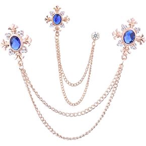 2PCS Long Chain Brooch Crystal Tassel Brooch Pin Gem Brooch Fashion Scarf Tie Pins for Women Men Wedding