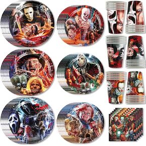 90 قطعة من لوازم حفلات أعياد الميلاد من فيلم الرعب، أطباق الهالوين، أكواب مناديل الهالوين، أطباق للاستعمال مرة واحدة، ديكورات حفلات الهالوين لديكورات حفلات الرعب in Kuwait