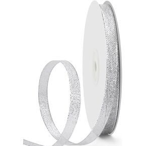 Glitter Metallic Silver Ribbon 3/8 inch 50 Yards, Sparkly Fabric Ribbon for Gift Wrapping, DIY Crafts, Party, Birthday, Wedding Sewing, Floral Bouquets and Home Decorations