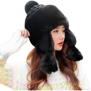 Warmer Faux Fur Trapper Hat for Women, Furry Warm Mongolian Russian Skiing Winter Cold Windproof Earflap Outdoor Cap