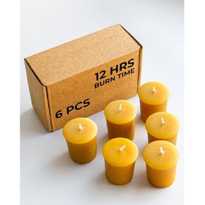 CANDWAX Pure Beeswax Votive Candles Set of 6 - Handmade Honey Yellow Votive Candles Beeswax Natural - 10 Hours Burning Pure Bees Wax Candles for Home