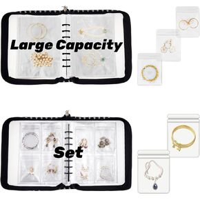 Jewelry Storage Book Organizer Travel Transparent Earring Storage Book Jewelry Binder for Necklace, Ring, Earring, Storage (2 set of jewelry book, Black Flowers)