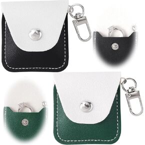 Joez Wonderful 2 Pcs Ring Holder Keychain, Leather Mini Keychain Pouch, Portable Travel Ring Case, Jewelry Pouch for Gym, Guitar Pick, Necklace, Wedding Ring (Black, Green)