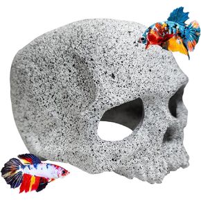 Tfwadmx Aquarium Skull Decor, Resin Fish Tank Decorations Cave Betta Fish Hiedout Reptile House for Small Fish,Shrimp