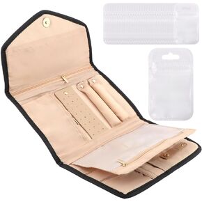 بكرة تنظيم المجوهرات للسفر مع مقصورات وجيوب متعددة، بكرة تخزين مجوهرات قابلة للطي للأقراط والقلائد والخواتم والأساور ودبابيس الزينة in Kuwait