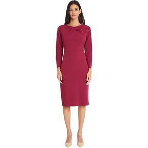 Maggy London Women's Long Sleeve Tucked Jewel Neck Sheath Career Office Wear Work Dress