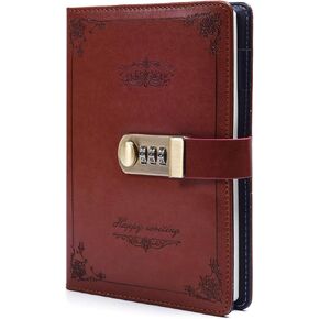 ARRLSDB Diary with Lock, PU Leather Combination Lock Journal (Combination Lock Diary) A5 Password Notebook Retro Privacy Journals Locking Personal Diary (Brown)