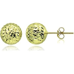 Hoops & Loops 925 Sterling Silver Diamond-Cut Ball Bead Stud Earrings for Women Men Teen Girls, 8mm or 10mm | Silver, Rose Gold & Yellow Gold