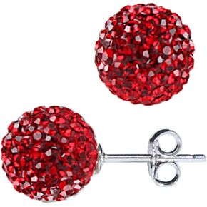 925 Sterling Silver Red Sparkle Crystal Disco Ball Stud Earrings for Women 8mm 10mm