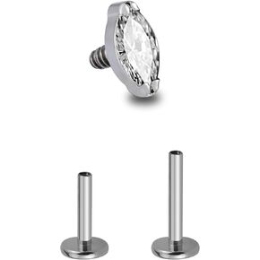FINE4U 1PC Tragus Conch Helix Flat Labret Piercing Jewelry 16G 6mm 8mm - ASTM F136 Titanium Cartilage Earring Flatback Stud, Implant Grade Internally Threaded Hypoallergenic Body Jewelry (Clear CZ)
