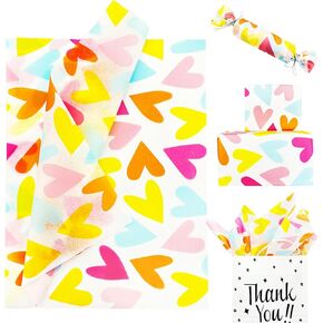 TTLLQQ 100 Sheets, 20" x 14", Vibrant and Colorful Heart Shaped Gift wrap Tissue Paper,Rainbow Hearts Tissue Paper for Gift Bags， Gift wrap, Crafts, Children's Gifts, Valentine's Day, Weddings,