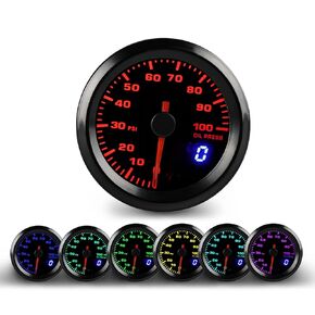 WATERWICH Oil Pressure Gauge Meter Kit 7 Color 0-100 PSI 2-1/16" 52mm for Boat Marine Car Auto Truck