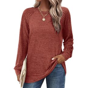 Saloogoe Tunic Sweatshirts for Women Crewneck Lightweight Sweaters Raglan Long Sleeve Shirts Fall Fashion Tops 2024