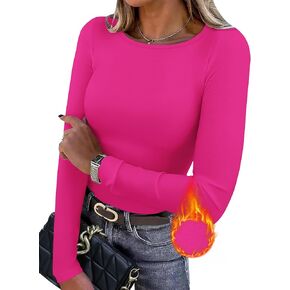 WIHOLL Long Sleeve Thermal Shirt for Women Light Fleece Tops Fall 2024 Crew Neck Casual Basic T-Shirts