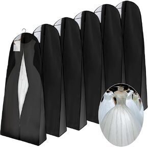 Windyun 6 Pack Dress Bags for Gowns Long, 71'' Wedding Dress Garment Bags with 9" Gusseted for Dress, Wedding Dress, Evening Dress Storage(Black)