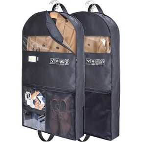 BALEINE 60'' Garment Bag with 3 Storage Pockets, Double Zip Top Opening, 5" Side Widened Travel Bag for Dresses, Suit, Coats Travel Essential (2 Pack)