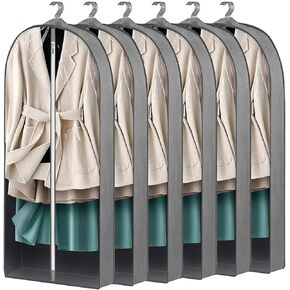 6 Pcs 40" Garment Bags for Hanging Clothes, Garment Bags for Travel with 4" Gussets for Coats, Dresses, Shirts and Sweater, Clear Garment Bag for Closet Storage Clothing Storage