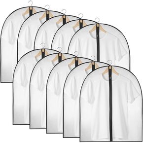 Garment Bags for Hanging Clothes, Clear Moth Proof Suits Covers with 4" Gussets for Closet Storage and Travel Hanging Clothes Bag for Coat, Sweater, Jacket, Dress, Shirts (10 Pack - 24" x 40")
