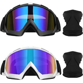 Lievermo Motorcycle Goggles Dirt Bike Goggles 2 Pack ATV Off-Road Riding Motocross Ski Goggles