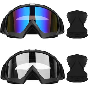 Lievermo Motorcycle Goggles Dirt Bike Goggles 2 Pack ATV Off-Road Riding Motocross Ski Goggles