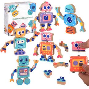 Wooden Snap Together Building Toys, STEM Blocks Toys, 28 Pcs Robot Take Apart Toys, Montessori Educational Fine Motor Skill Toy, Gift for 3 4 5 6 7 8 Years Old Kids