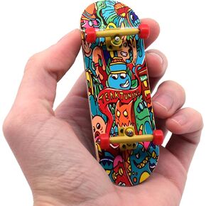 Teak Tuning Complete Fingerboard Bubble Bushings & Monsters Edition - Premium, Heat Transfer Graphic - Pro Shape & Size - Bearing Wheels, Pro Trucks, 61A Pro Duro Bushings - 32mm x 97mm Deck