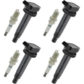 Set of 4 Ignition Coil Packs UF333 & Iridium Spark Plugs 7092 Compatible with 2002 2003 2004 2005 2006 2007 2008 2009 Toyota Scion Camry HS250h Vibe TC Corolla Matrix Highlander RAV4 Pontiac L4 2.4L