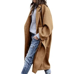 Women's Winter Pea Coat Notch Lapel Single Breasted Oversized Long Casual Wool Blend Overcoat
