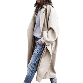 Women's Winter Pea Coat Notch Lapel Single Breasted Oversized Long Casual Wool Blend Overcoat in Kuwait