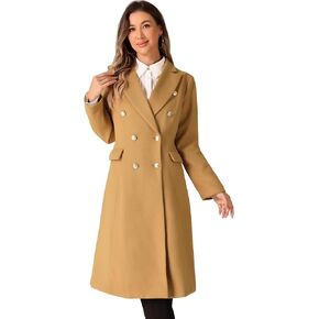 Allegra K Double Breasted Coat for Women's Notched Lapel Collar Classic Winter Overwear