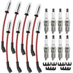 41-962 9748HH Spark Plugs and Wires, Spark Plug *8 Spark Plug Wires *8 10.5mm, Replacement for Chevrolet Silverado Replacement for GMC Sierra Replacement for Cadillac Escalade (16Pcs)