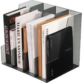 Vertical File Holder, Clear PET Desk Organizer and Storage Bins Holding for Magazines, Binders, Notebooks, Envelopes, Multi-purpose Plastic Document Organizer for Home Office, 4 pack