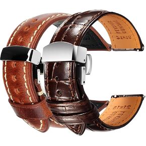 REZERO Watch Bands, Vintage Leather & Alligator Grain Watch Straps with Deployment Clasp for Men - Light Brown Set of 2 – 21mm