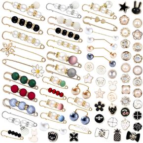 70 Pcs Brooches And Pins For Women, Brooch Pins Cover Up Buttons Safety Pins For Clothes, Fashion Charms For Socks, Pearl Brooches Pins For Sock Scarf Shawl Hat Pins Accessories Pant Waist Tightener (70)